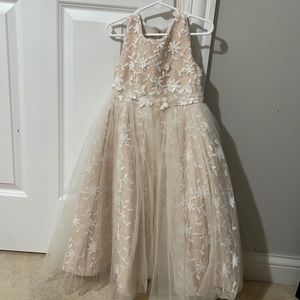 Flower girl gown -  nude with white flowers- size 6t